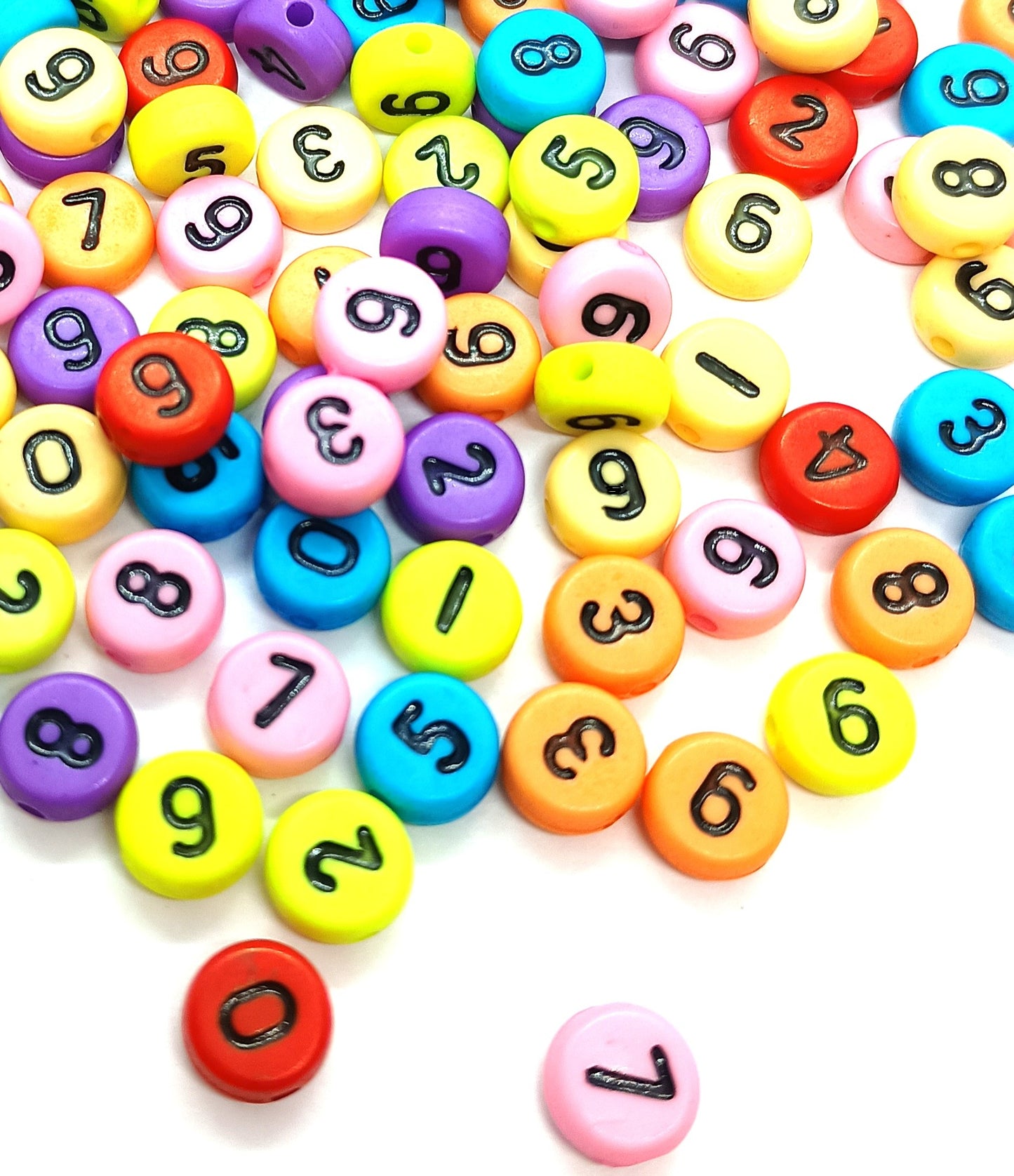 7mm Colourful Round Numbers Beads