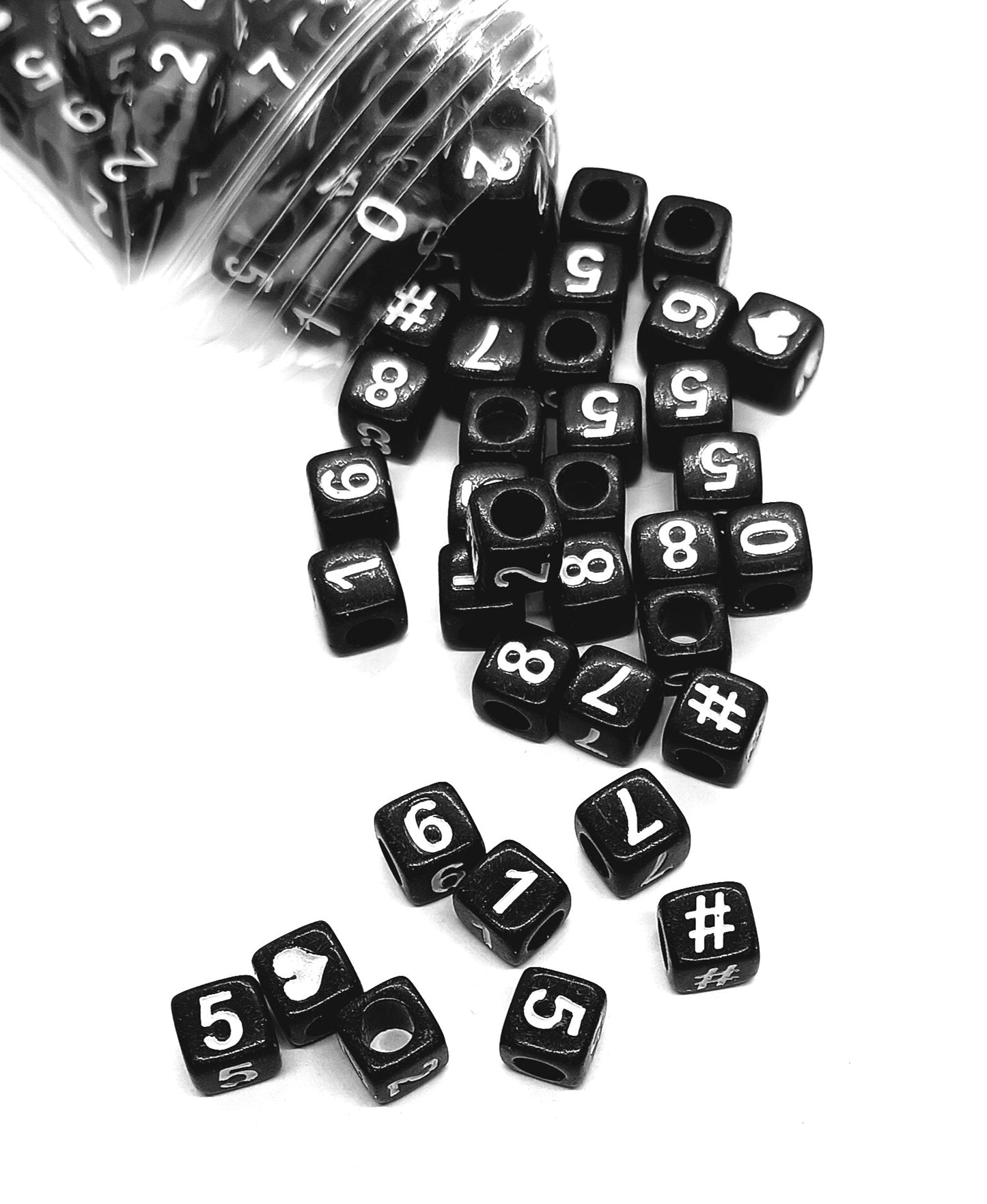 6mm Black Cube Numbers Beads