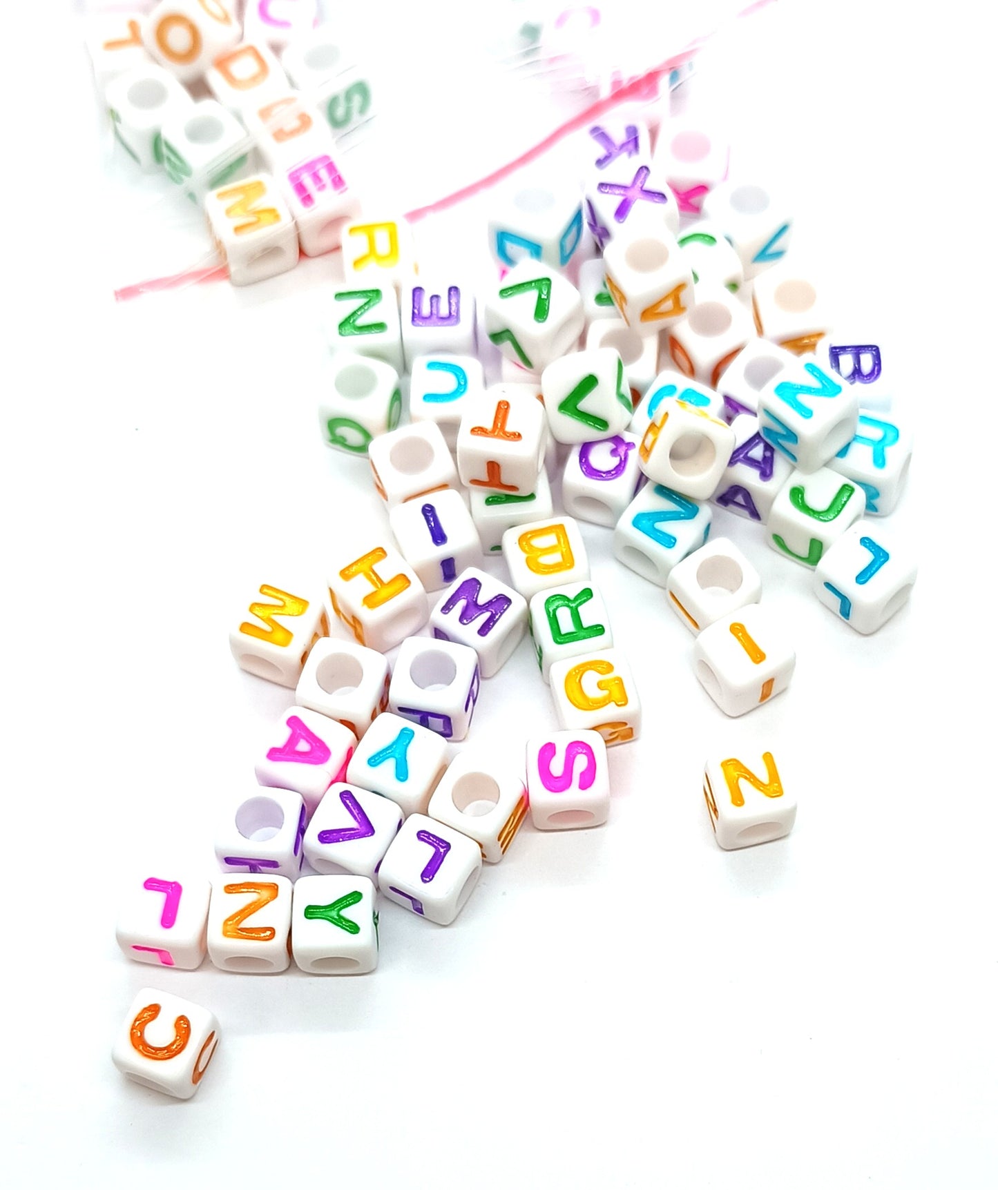 7mm White Cube Acrylic Alphabet Beads - Mixed Letters