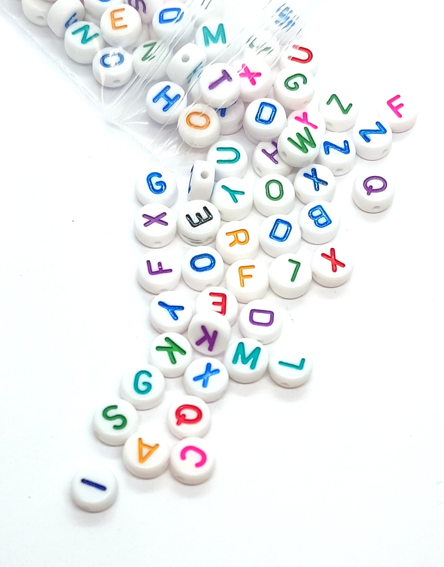 7mm White Round Alphabet Beads – Colourful Letters