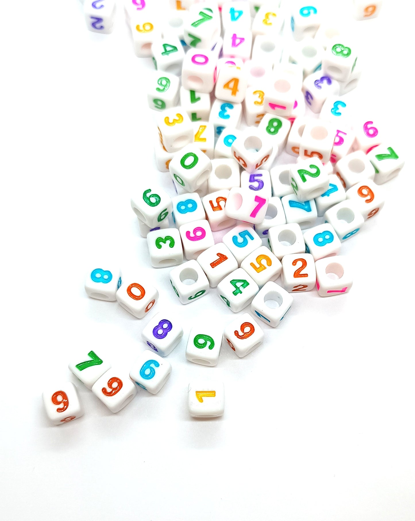 7mm White Cube Numbers Beads Colourful Numbers
