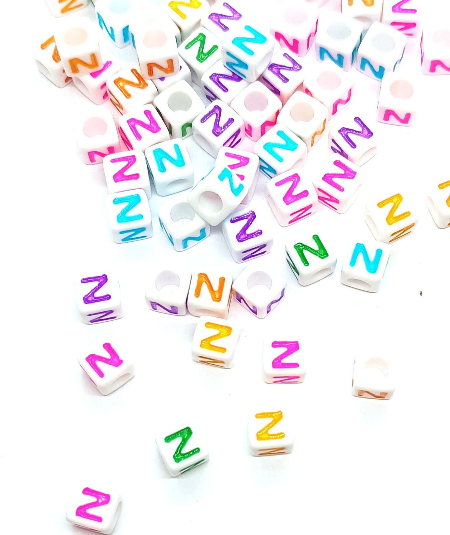 7mm White Cube Acrylic Alphabet Beads - Colourful Single Letters