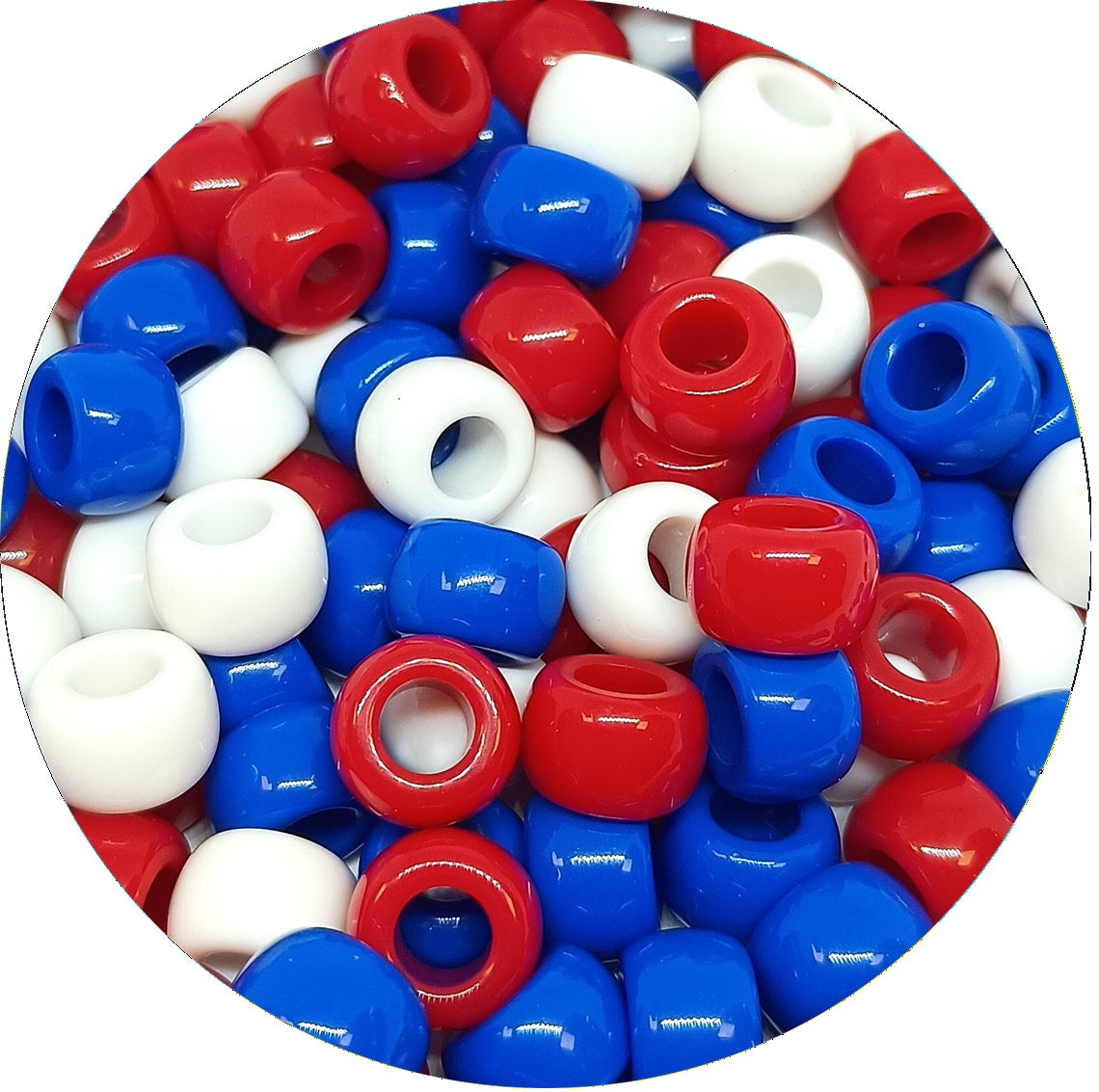 9x6mm Opaque Pony Beads - Blue Red and White
