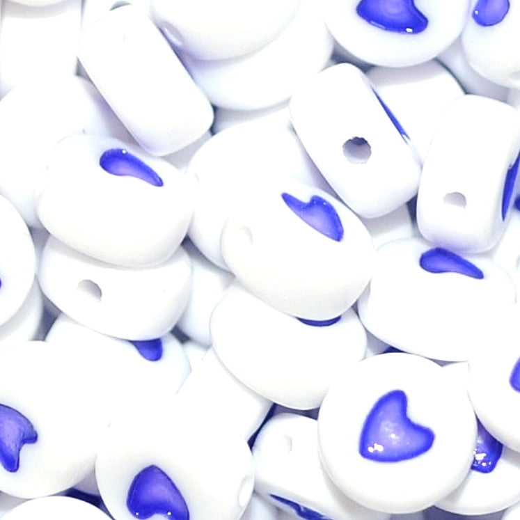 7x4mm Heart Print Acrylic Flat Round Beads in Various Colours