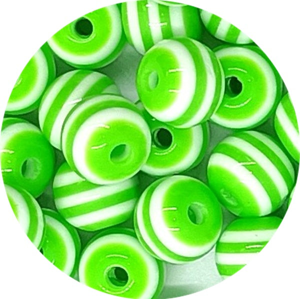 10mm Solid Colour Striped Round Resin Beads