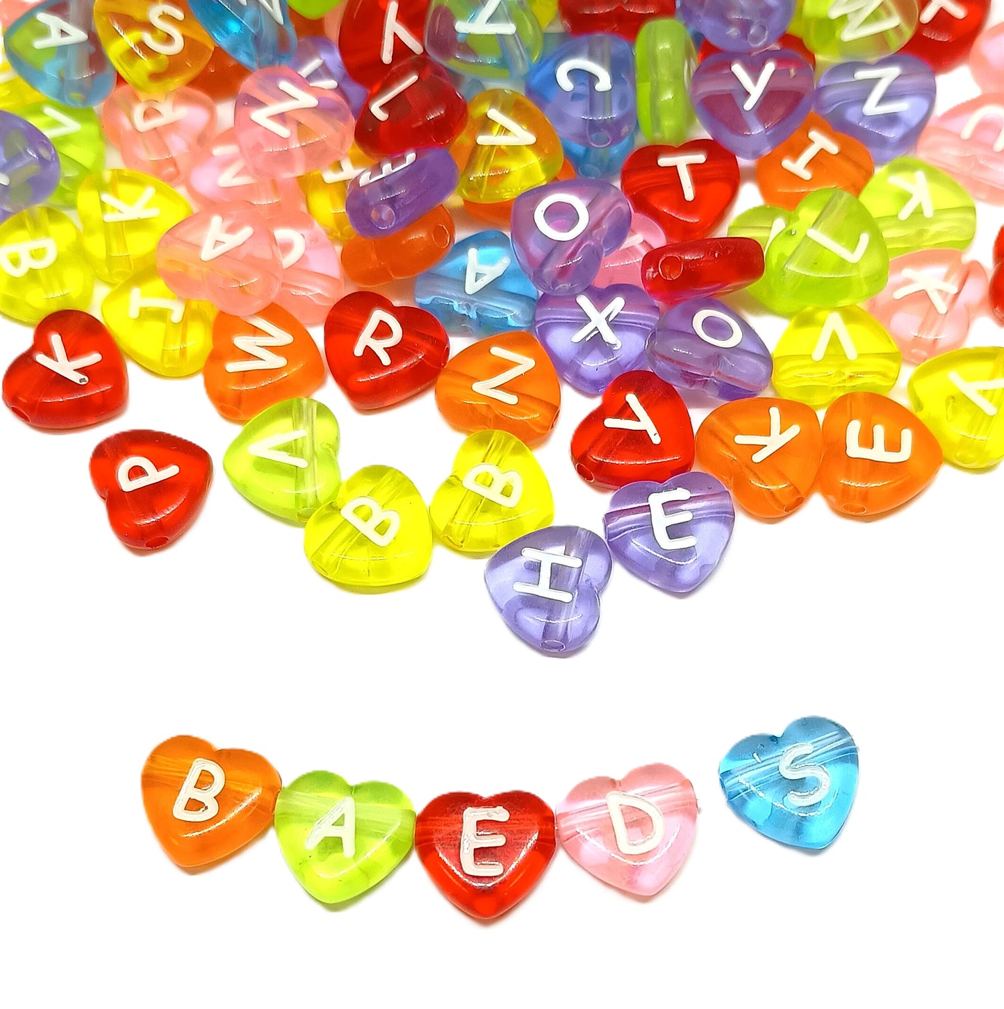 Translucent Multicoloured Heart Acrylic Alphabet Beads