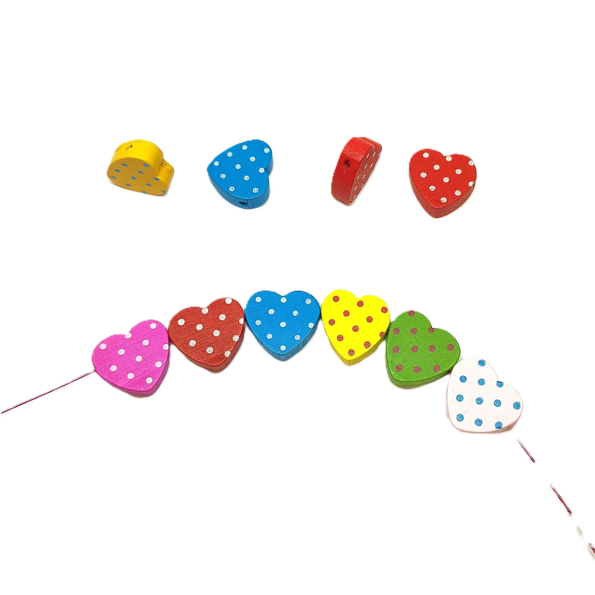 Multicoloured Polka Dot Heart Wooden Bead