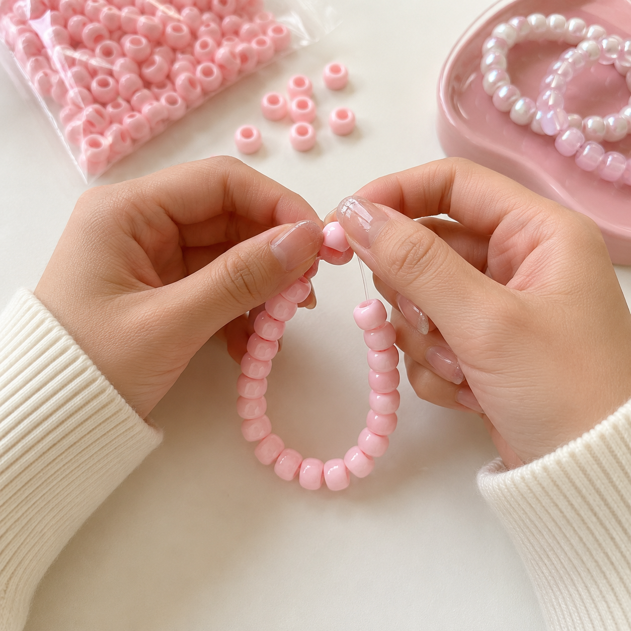 9x6mm Opaque Pony Beads - Baby Pink