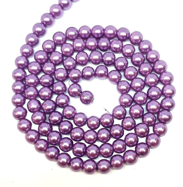 Purple Round Glass Pearl Beads - 6mm, 8mm