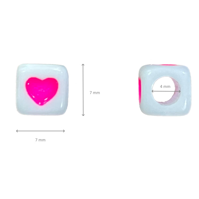 7mm Multicolour Heart Print White Acrylic Cube Beads