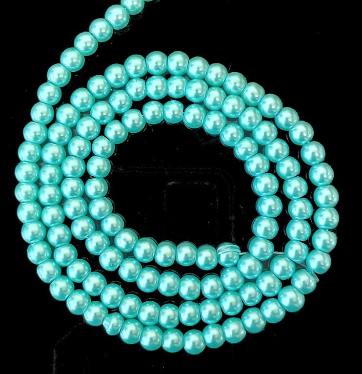 Blue Round Glass Pearl Beads - 6mm, 8mm