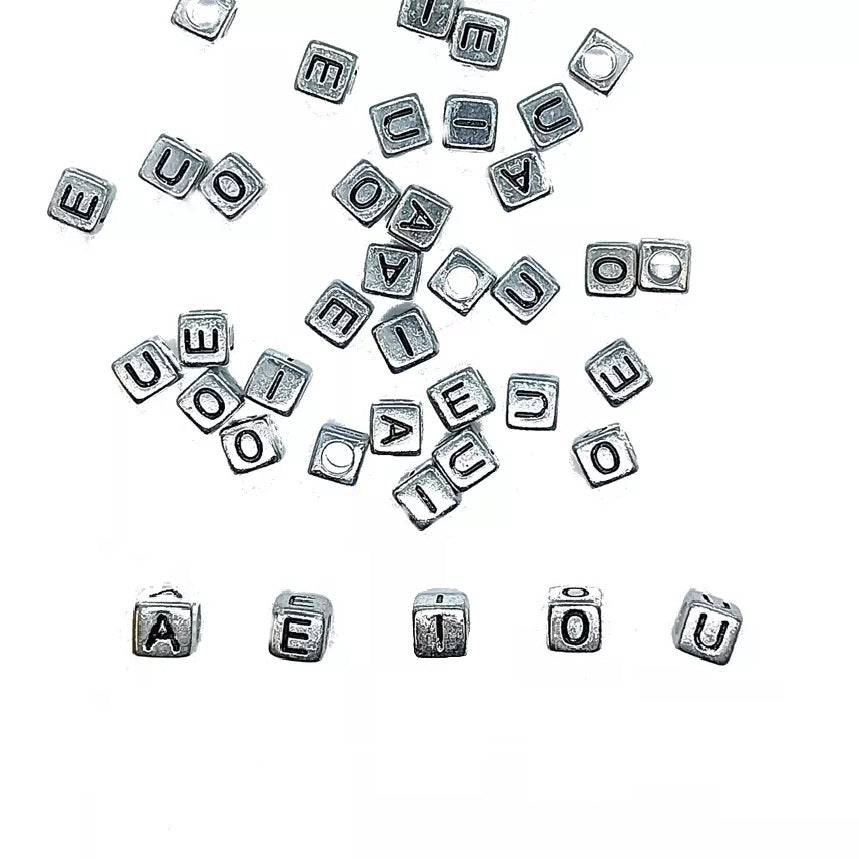 6mm Silver Cube Acrylic Alphabet Beads - Single & Mixed Letters
