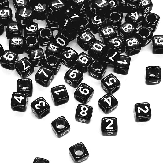 6mm Black Cube Numbers Beads