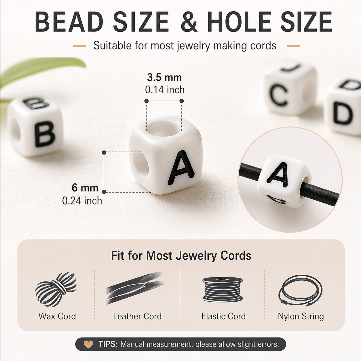 1000pcs 6mm Cube White Alphabet Beads