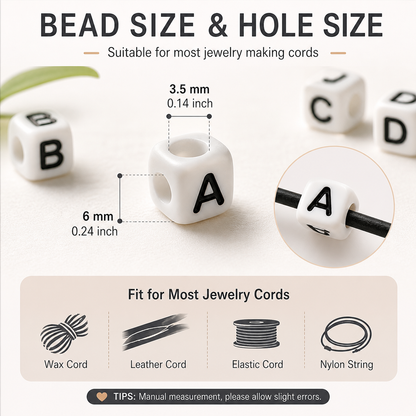 1000pcs 6mm Cube White Alphabet Beads