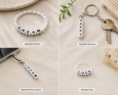 10mm White Cube Acrylic Alphabets Beads - Mixed Letters
