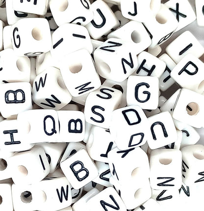 10mm White Cube Acrylic Alphabets Beads - Mixed Letters