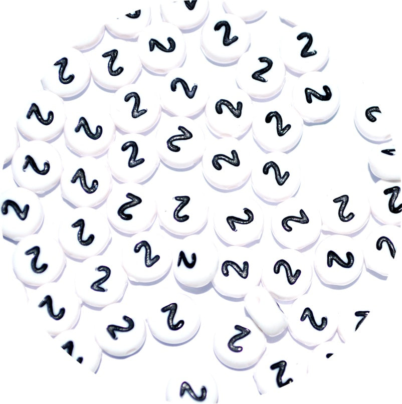 7mm White Round Numbers Beads