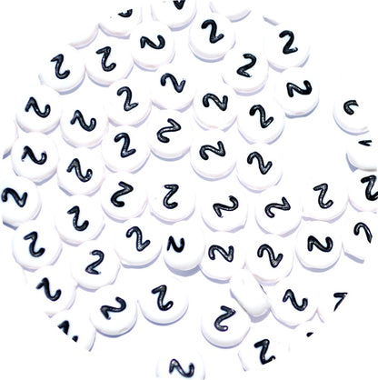7mm White Round Numbers Beads