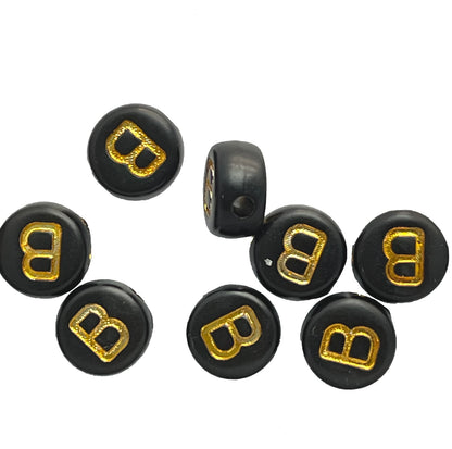 7x4mm Black Flat Round Acrylic Alphabet Beads - Gold Single & Mixed Letters