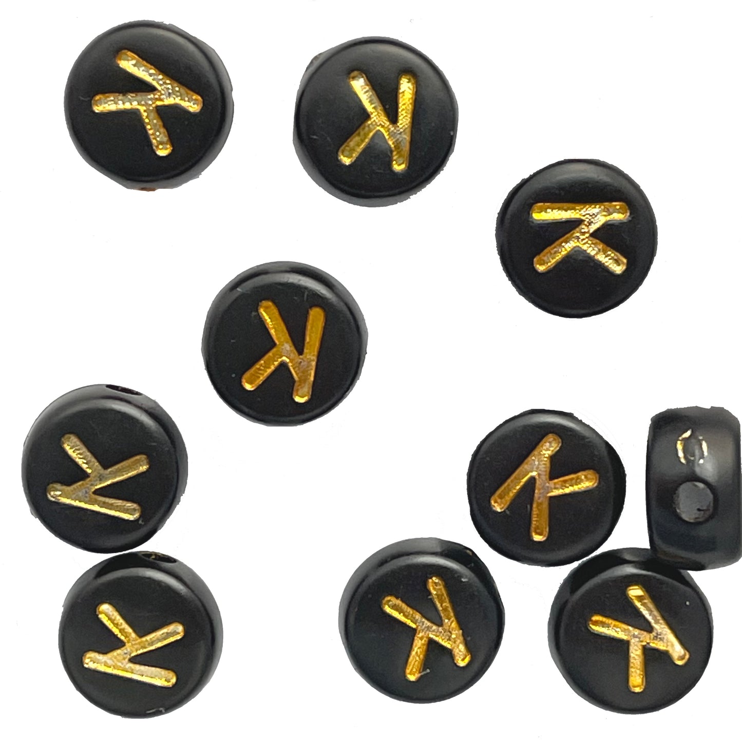 7x4mm Black Flat Round Acrylic Alphabet Beads - Gold Single & Mixed Letters