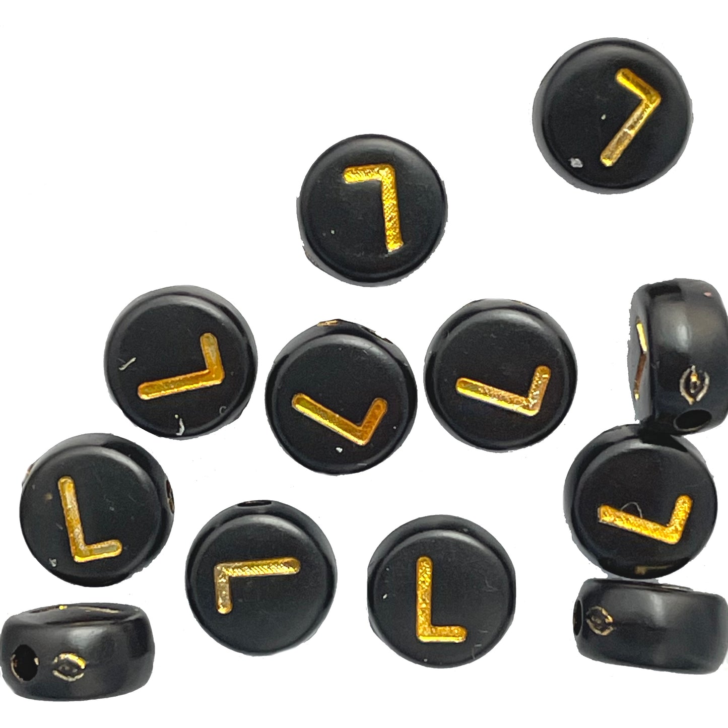7x4mm Black Flat Round Acrylic Alphabet Beads - Gold Single & Mixed Letters
