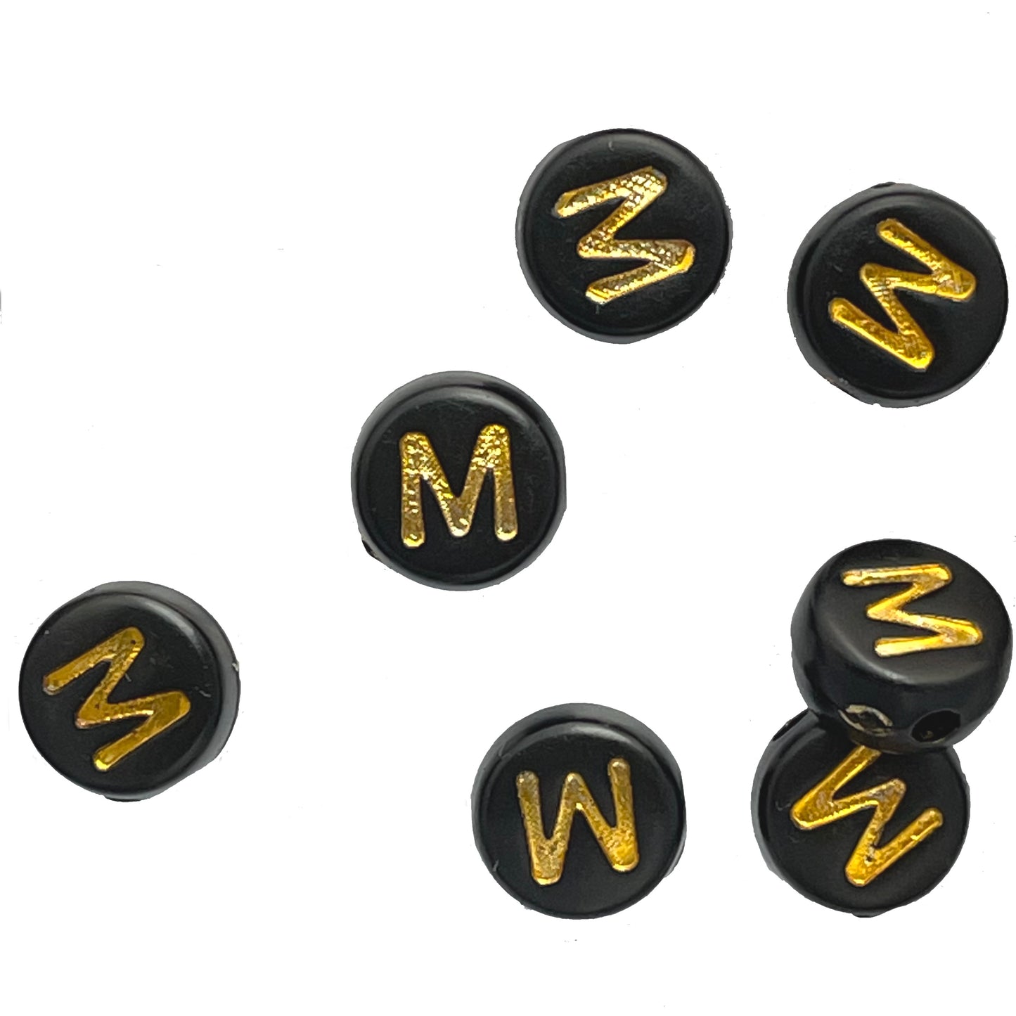 7x4mm Black Flat Round Acrylic Alphabet Beads - Gold Single & Mixed Letters