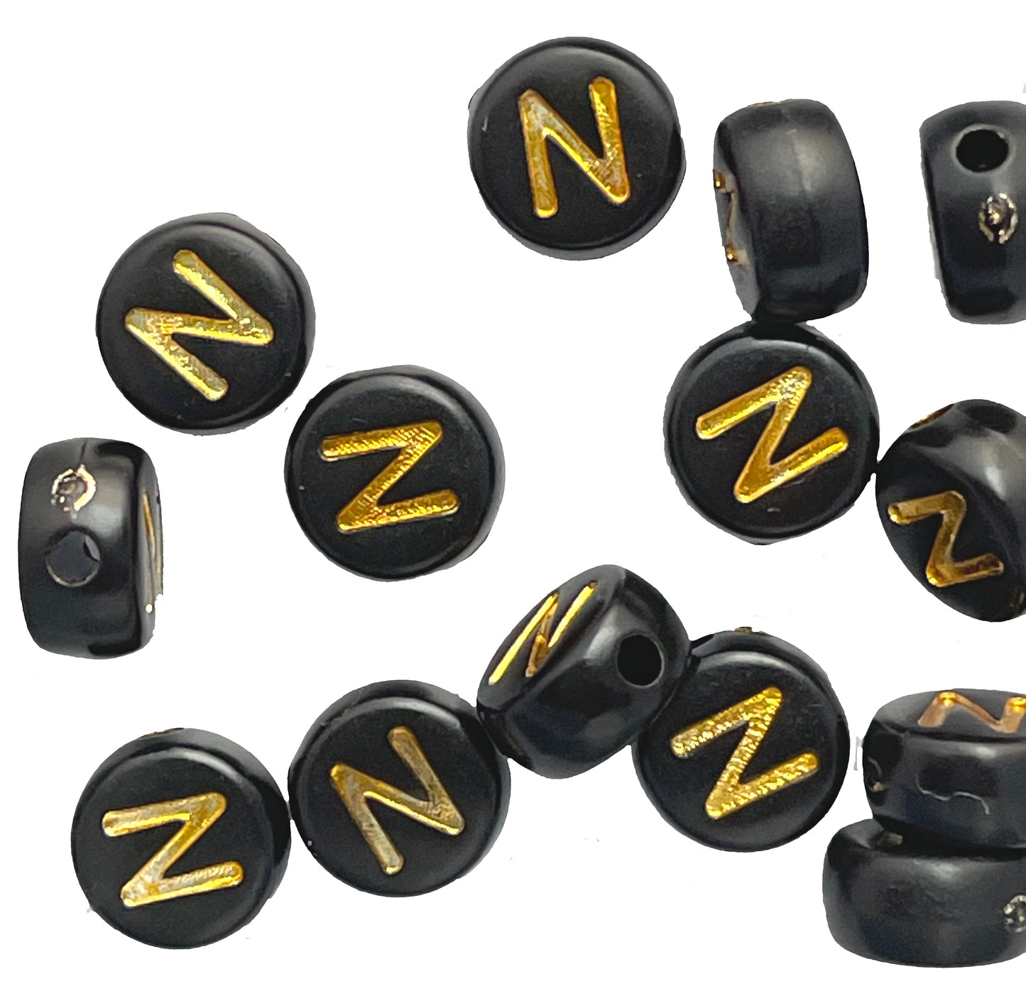 7x4mm Black Flat Round Acrylic Alphabet Beads - Gold Single & Mixed Letters