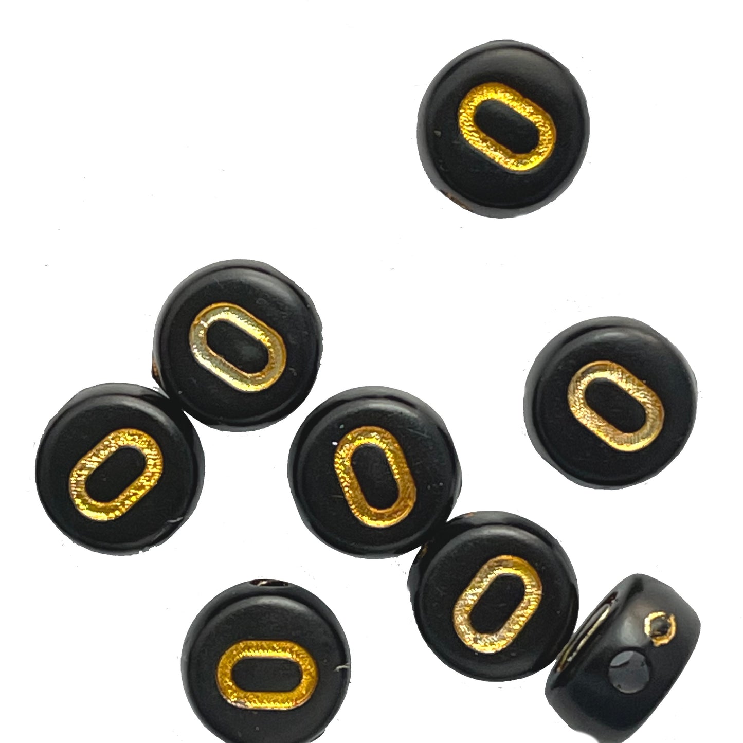 7x4mm Black Flat Round Acrylic Alphabet Beads - Gold Single & Mixed Letters