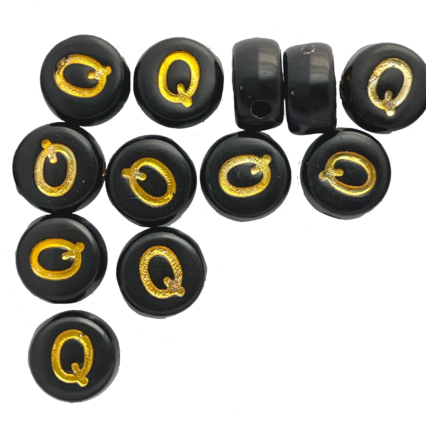 7x4mm Black Flat Round Acrylic Alphabet Beads - Gold Single & Mixed Letters