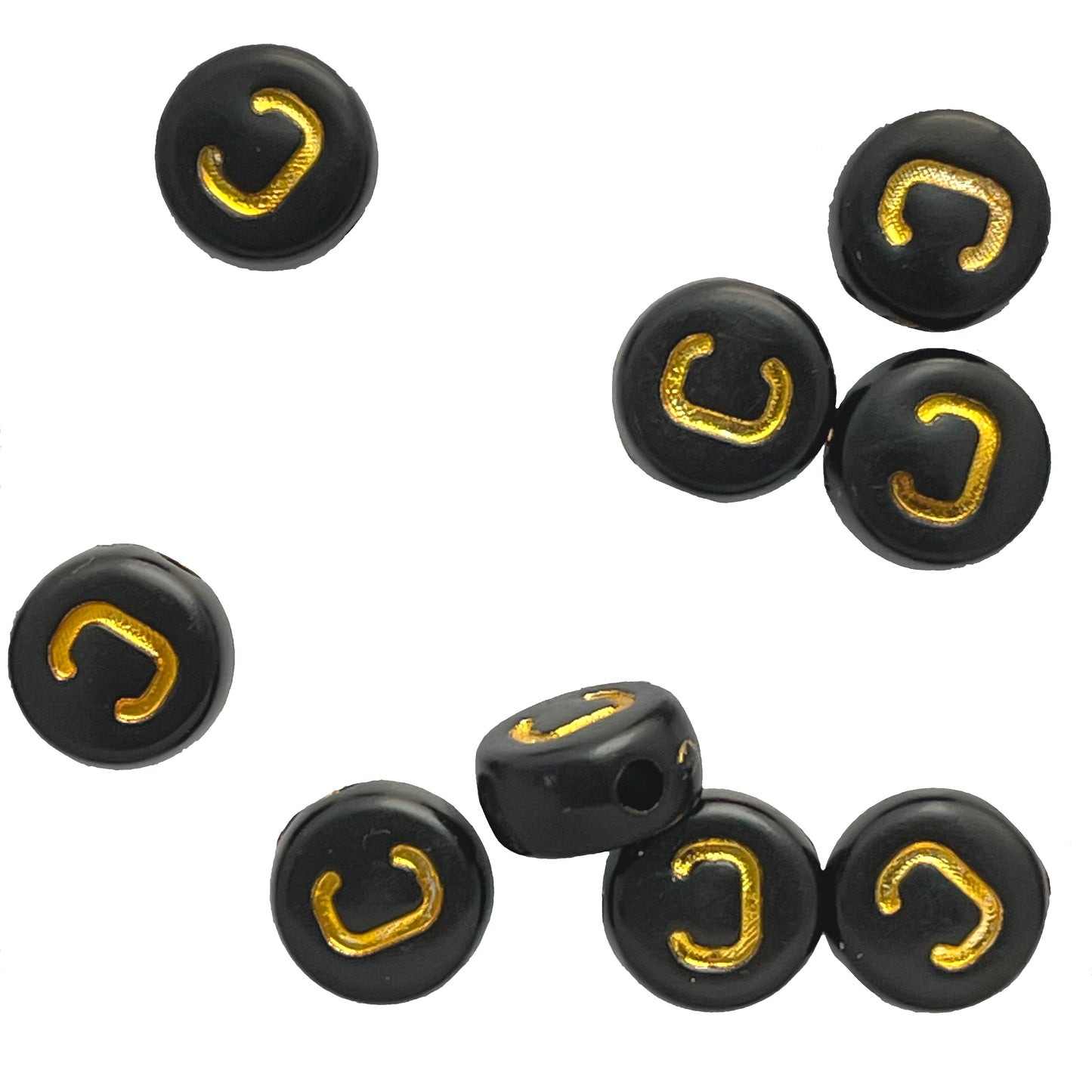 7x4mm Black Flat Round Acrylic Alphabet Beads - Gold Single & Mixed Letters