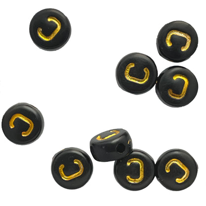 7x4mm Black Flat Round Acrylic Alphabet Beads - Gold Single & Mixed Letters