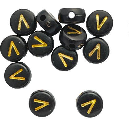 7x4mm Black Flat Round Acrylic Alphabet Beads - Gold Single & Mixed Letters