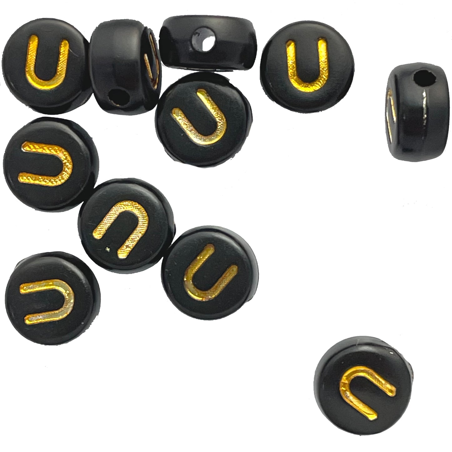 7x4mm Black Flat Round Acrylic Alphabet Beads - Gold Single & Mixed Letters