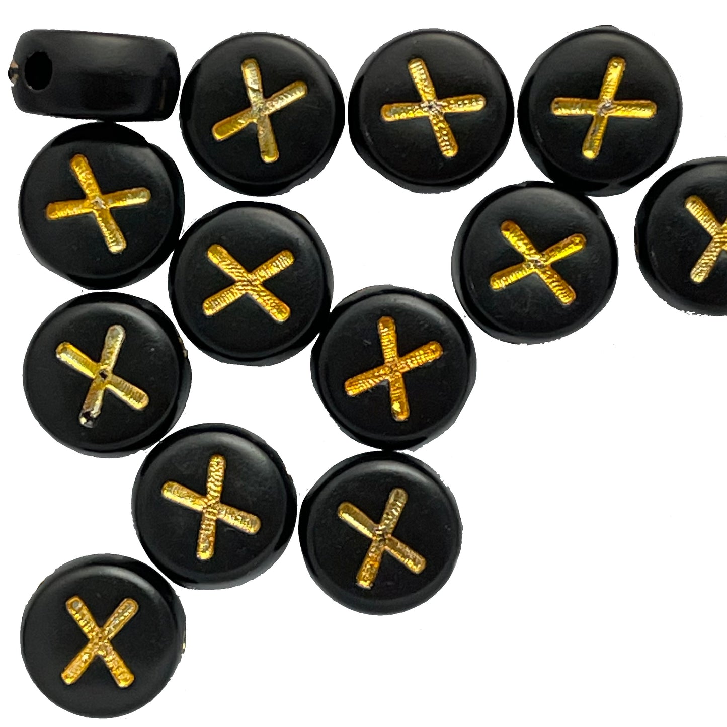 7x4mm Black Flat Round Acrylic Alphabet Beads - Gold Single & Mixed Letters