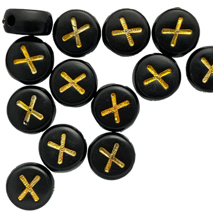 7x4mm Black Flat Round Acrylic Alphabet Beads - Gold Single & Mixed Letters