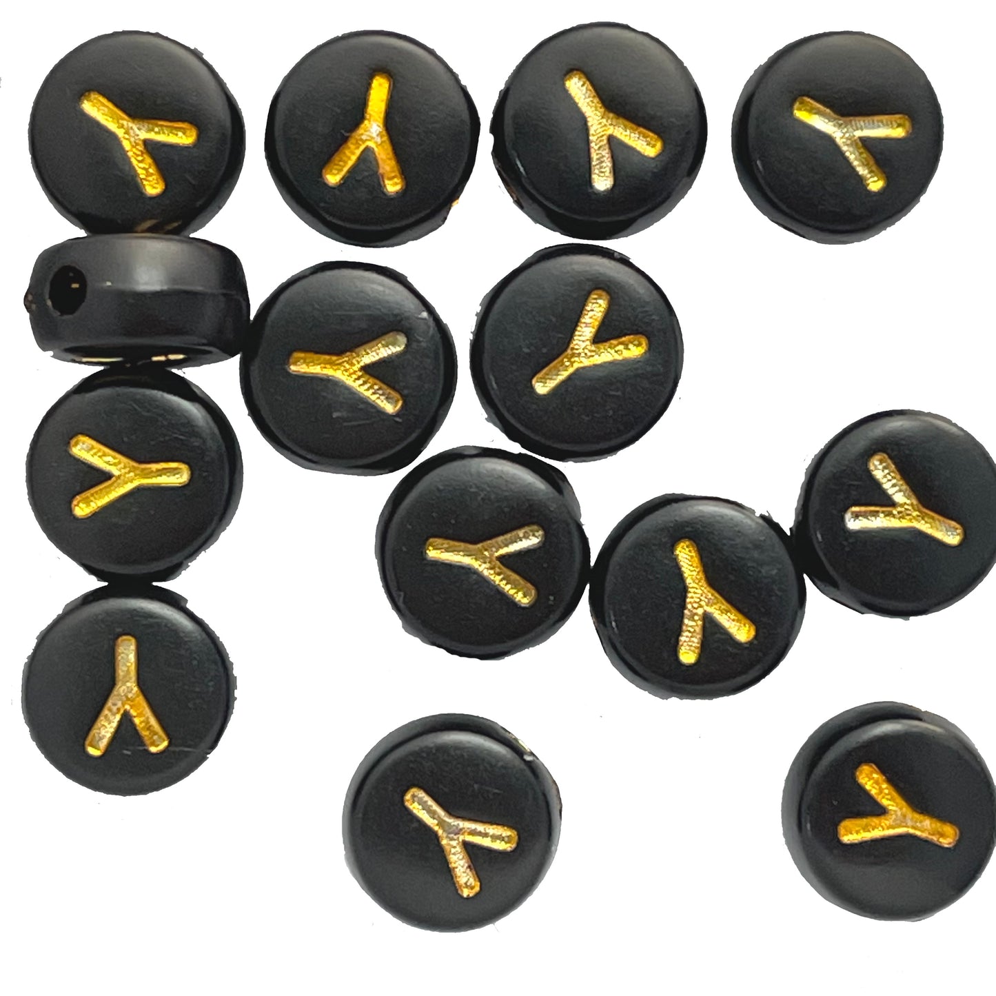 7x4mm Black Flat Round Acrylic Alphabet Beads - Gold Single & Mixed Letters