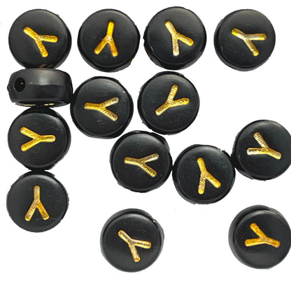 7x4mm Black Flat Round Acrylic Alphabet Beads - Gold Single & Mixed Letters