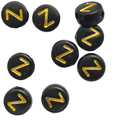 7x4mm Black Flat Round Acrylic Alphabet Beads - Gold Single & Mixed Letters