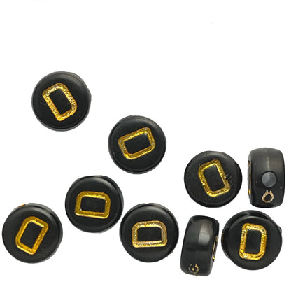 7x4mm Black Flat Round Acrylic Alphabet Beads - Gold Single & Mixed Letters