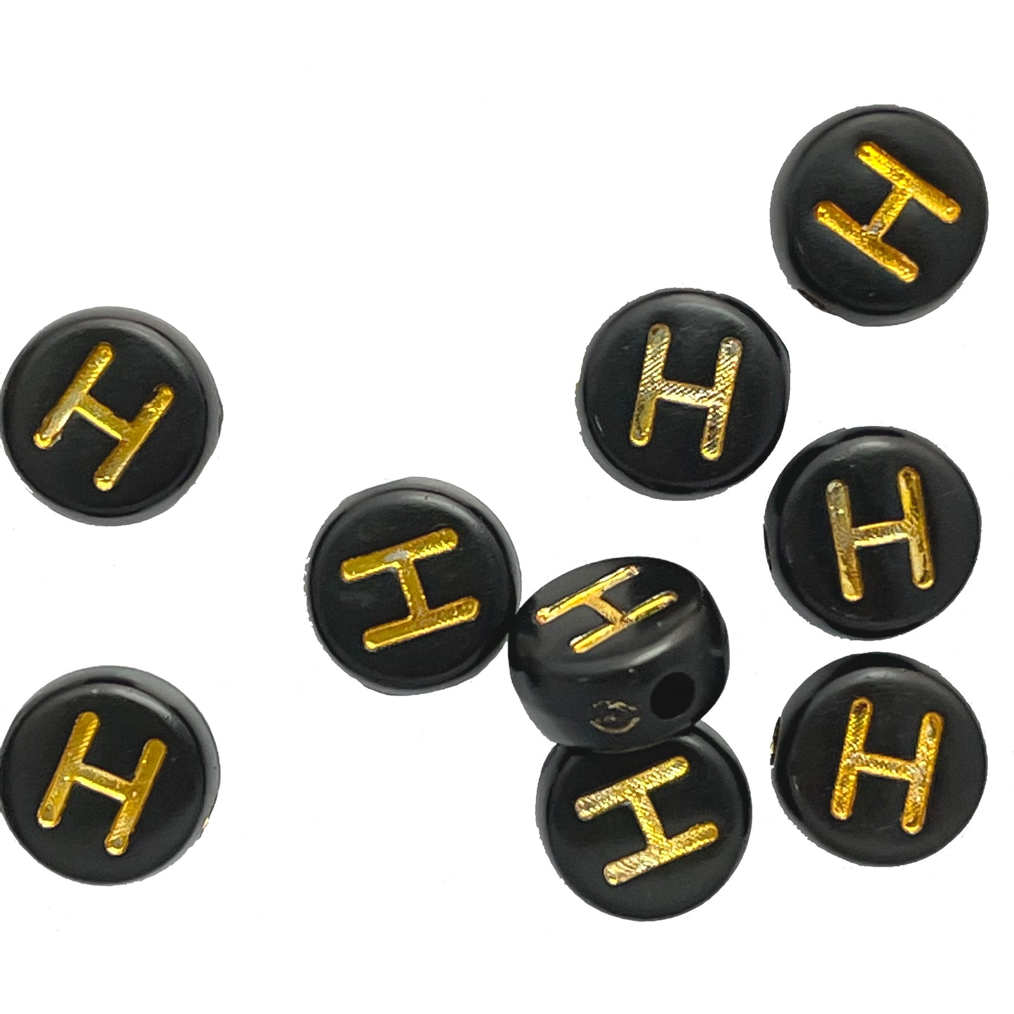 7x4mm Black Flat Round Acrylic Alphabet Beads - Gold Single & Mixed Letters