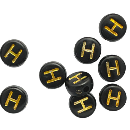 7x4mm Black Flat Round Acrylic Alphabet Beads - Gold Single & Mixed Letters
