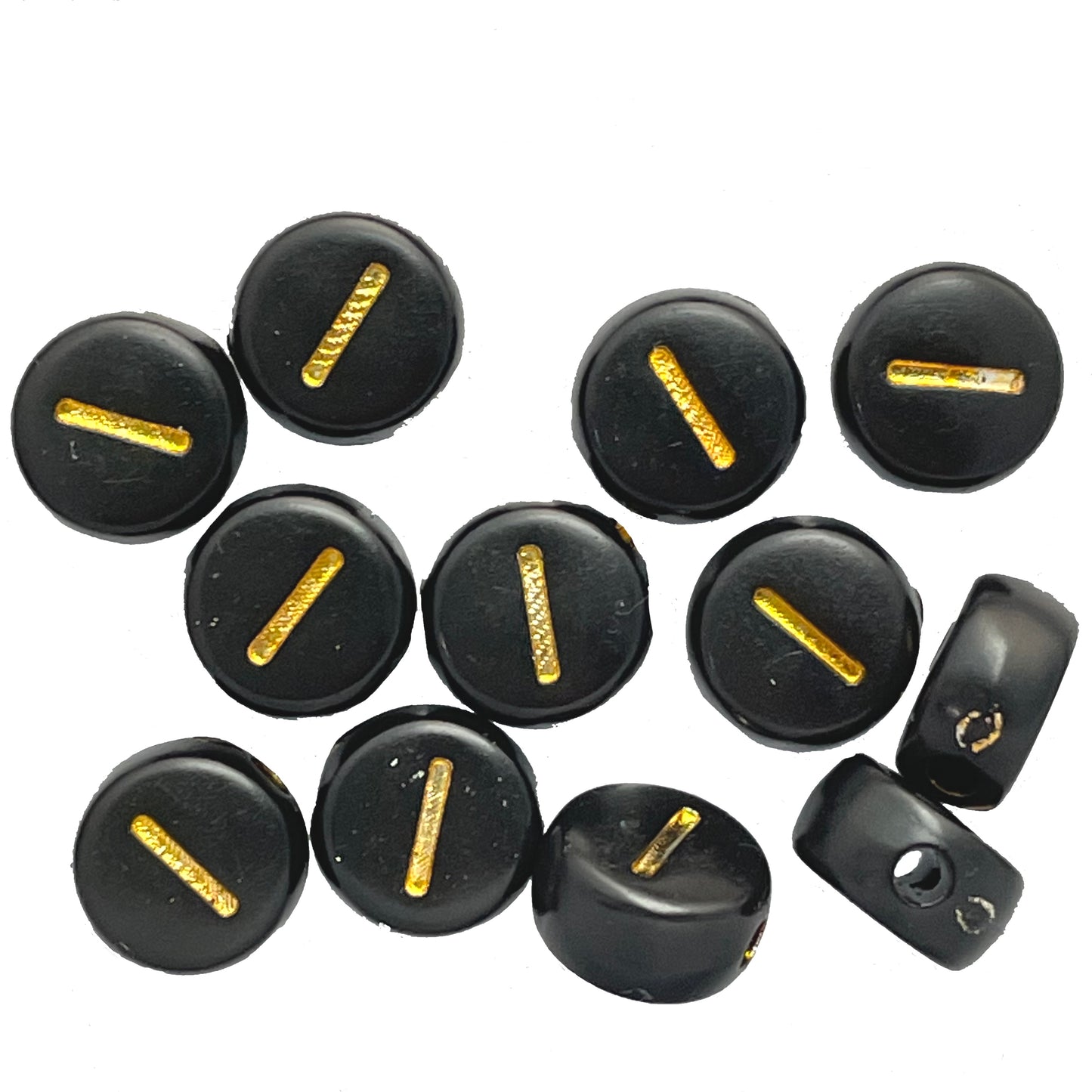 7x4mm Black Flat Round Acrylic Alphabet Beads - Gold Single & Mixed Letters