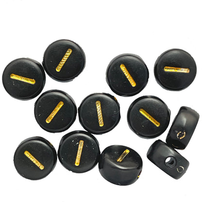 7x4mm Black Flat Round Acrylic Alphabet Beads - Gold Single & Mixed Letters