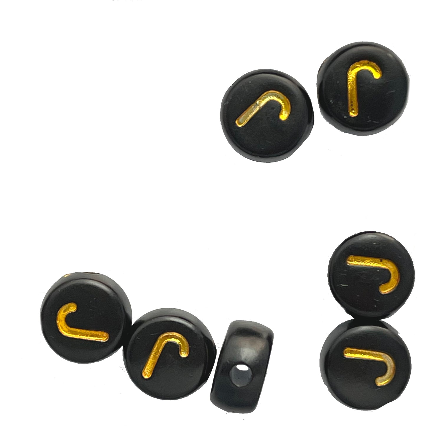 7x4mm Black Flat Round Acrylic Alphabet Beads - Gold Single & Mixed Letters