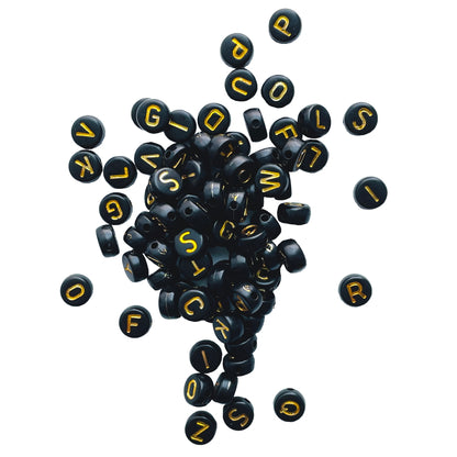 7x4mm Black Flat Round Acrylic Alphabet Beads - Gold Single & Mixed Letters