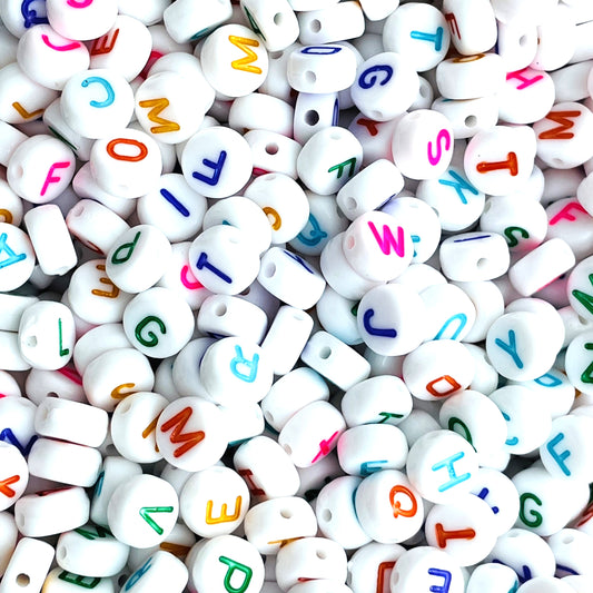 7mm White Round Alphabet Beads – Colourful Letters