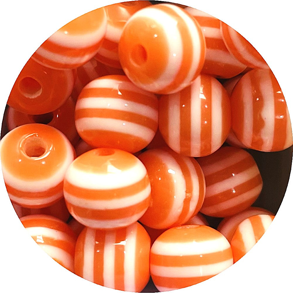 10mm Solid Colour Striped Round Resin Beads