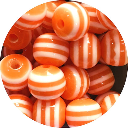 10mm Solid Colour Striped Round Resin Beads