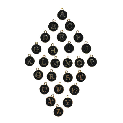 12mm Round Enamel Alphabet Letter Charms A–Z Metal Pendants